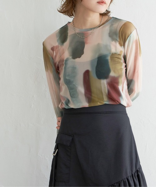 notch.（ノッチ）の「水彩チュールクルーネックT（Tシャツ/カットソー・レディース・ベージュ/オフホワイト/ホワイト/ライトグレー/ベージュ系その他/グレー・M）」の14枚目の写真