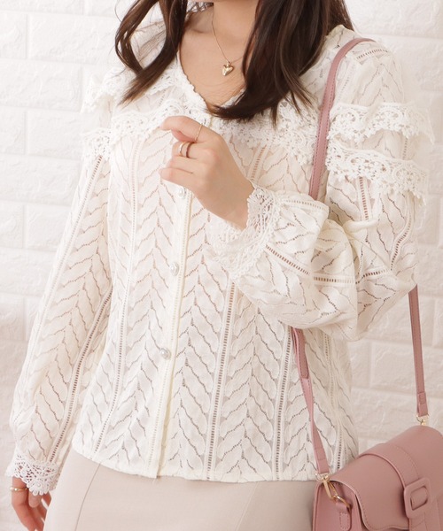 Lace Ladies(レースレディース)の「Vネックレース付きフレンチシックトップス(シャツ/ブラウス・レディース・アイボリー・L/S/M/XL)」の15枚目の写真