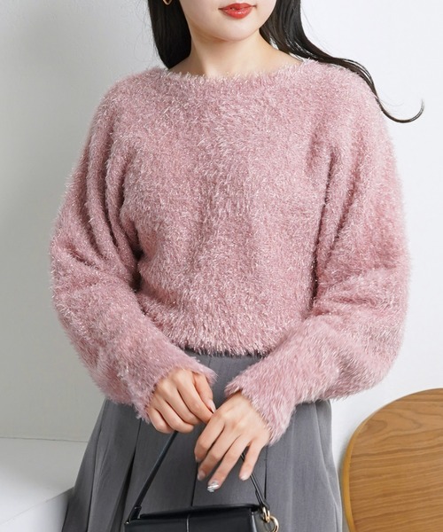 Chico(チコ)の「2WAYドルマン短丈ラメシャギーニット(ニット/セーター・レディース・ピンク/グレー/ベージュ/ブラック・FREE)」の10枚目の写真