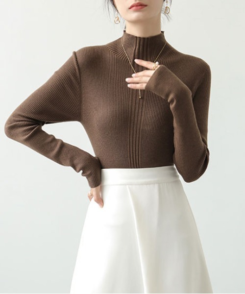 ibeul_（イベール）の「デザインリブハイネックニットトップス（ニット/セーター・レディース・ブラック/ブルー/ブラウン/グレー/ホワイト・FREE）」の10枚目の写真