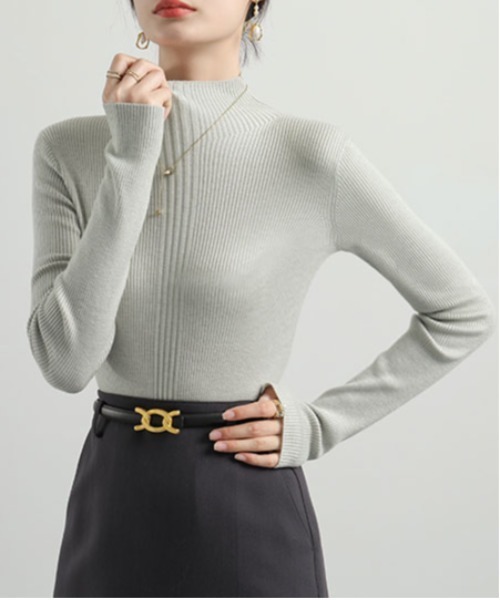 ibeul_（イベール）の「デザインリブハイネックニットトップス（ニット/セーター・レディース・ブラック/ブルー/ブラウン/グレー/ホワイト・FREE）」の11枚目の写真