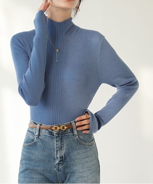 ibeul_（イベール）の「デザインリブハイネックニットトップス（ニット/セーター・レディース・ブラック/ブルー/ブラウン/グレー/ホワイト・FREE）」の12枚目の写真