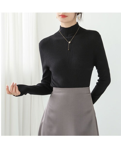 ibeul_（イベール）の「デザインリブハイネックニットトップス（ニット/セーター・レディース・ブラック/ブルー/ブラウン/グレー/ホワイト・FREE）」の14枚目の写真