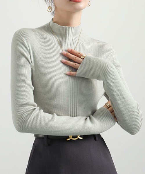 ibeul_（イベール）の「デザインリブハイネックニットトップス（ニット/セーター・レディース・ブラック/ブルー/ブラウン/グレー/ホワイト・FREE）」の15枚目の写真