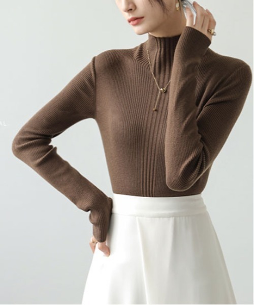 ibeul_（イベール）の「デザインリブハイネックニットトップス（ニット/セーター・レディース・ブラック/ブルー/ブラウン/グレー/ホワイト・FREE）」の16枚目の写真