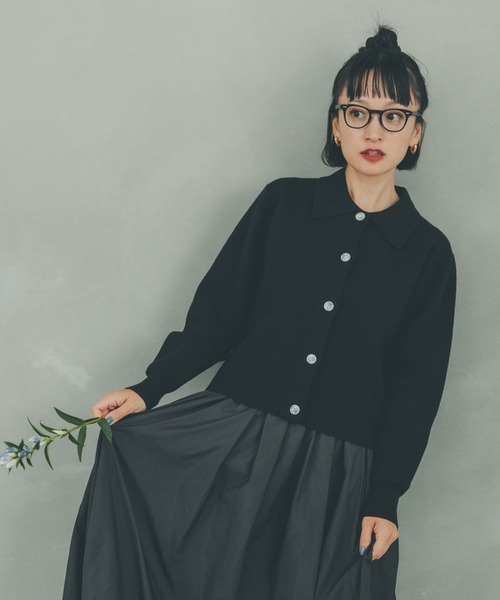 oblekt（オブレクト）の「衿つきニットカーデ（ニット/セーター・レディース・ピンク/ブラック・FREE）」の2枚目の写真