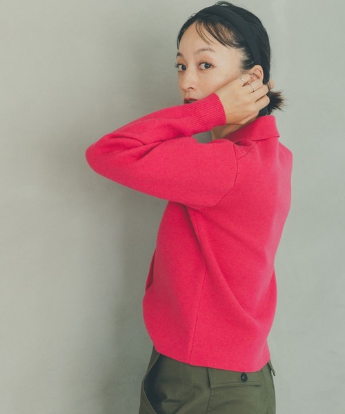 oblekt（オブレクト）の「衿つきニットカーデ（ニット/セーター・レディース・ピンク/ブラック・FREE）」の4枚目の写真