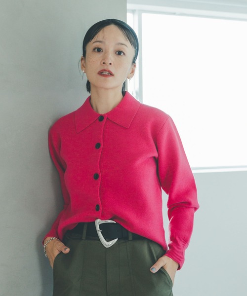 oblekt（オブレクト）の「衿つきニットカーデ（ニット/セーター・レディース・ピンク/ブラック・FREE）」の3枚目の写真