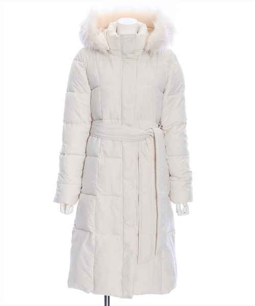 clear（クリア）の「ベルト付きロング丈中綿ダウン（ダウンジャケット/コート・レディース・アイボリー/ブラック・F）」の22枚目の写真