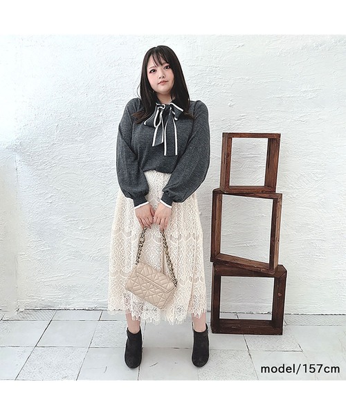 GOLDJAPAN（ゴールドジャパン）の「ライン入りボウタイニットプルオーバー【大きいサイズ対応】（ニット/セーター・レディース・ブラック/ネイビー/グレー・5L/4L/3L/LL）」の19枚目の写真