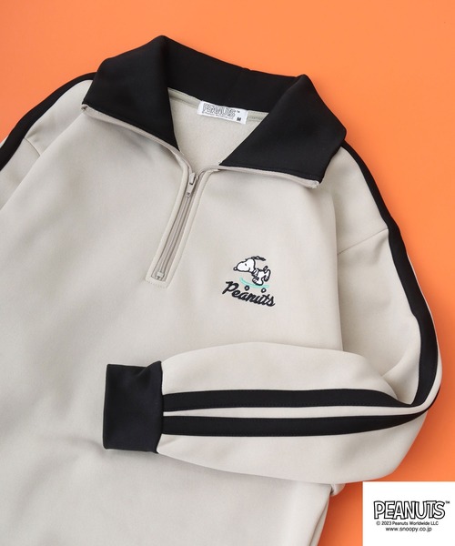 PEANUTS（ピーナッツ）の「PEANUTS スヌーピー 裏起毛 ハーフZIP スウェット トレーナー（スウェット・レディース・ベージュ/カーキ/杢グレー/グリーン/ブルーグレー/ブラック・LL/M/L）」の4枚目の写真