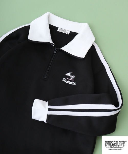 PEANUTS（ピーナッツ）の「PEANUTS スヌーピー 裏起毛 ハーフZIP スウェット トレーナー（スウェット・レディース・ベージュ/カーキ/杢グレー/グリーン/ブルーグレー/ブラック・LL/M/L）」の2枚目の写真