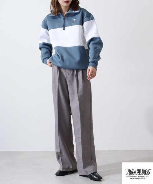 PEANUTS（ピーナッツ）の「PEANUTS スヌーピー 裏起毛 ハーフZIP スウェット トレーナー（スウェット・レディース・ベージュ/カーキ/杢グレー/グリーン/ブルーグレー/ブラック・LL/M/L）」の14枚目の写真