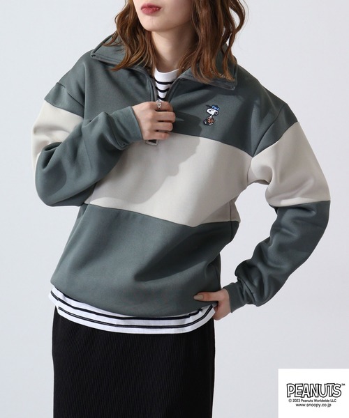 PEANUTS（ピーナッツ）の「PEANUTS スヌーピー 裏起毛 ハーフZIP スウェット トレーナー（スウェット・レディース・ベージュ/カーキ/杢グレー/グリーン/ブルーグレー/ブラック・LL/M/L）」の7枚目の写真