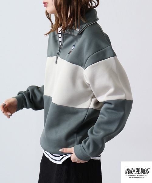 PEANUTS（ピーナッツ）の「PEANUTS スヌーピー 裏起毛 ハーフZIP スウェット トレーナー（スウェット・レディース・ベージュ/カーキ/杢グレー/グリーン/ブルーグレー/ブラック・LL/M/L）」の8枚目の写真