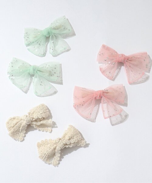 apres les cours（アプレレクール）の「リボンヘアクリップセット（バレッタ/ヘアクリップ・キッズ・ピンク/アイボリー/ミント・FREE）」の4枚目の写真