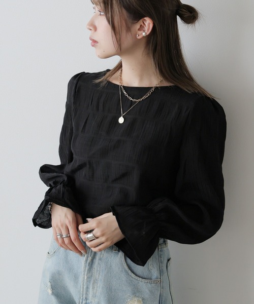 AO2(アオズ)の「Chiffon Sheer tops / シフォンシアートップス(Tシャツ/カットソー・レディース・アイボリー/ライトブルー/ブラック・FREE)」の3枚目の写真