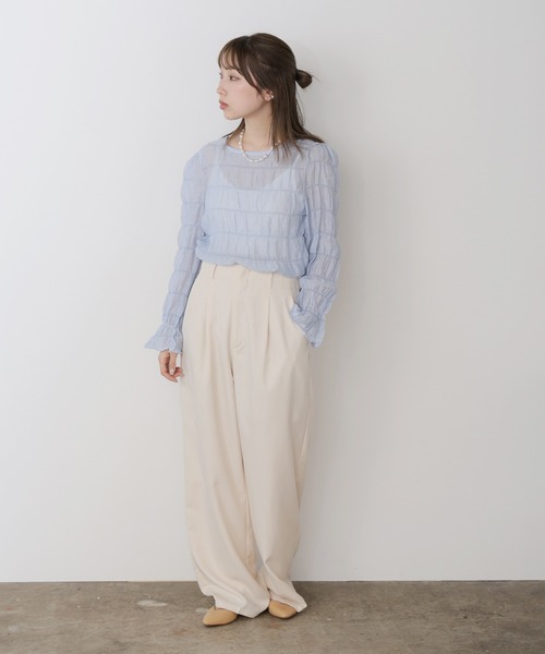 AO2(アオズ)の「Chiffon Sheer tops / シフォンシアートップス(Tシャツ/カットソー・レディース・アイボリー/ライトブルー/ブラック・FREE)」の10枚目の写真
