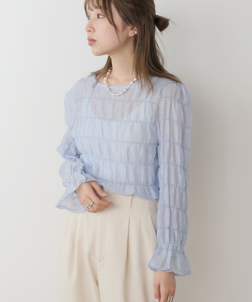 AO2(アオズ)の「Chiffon Sheer tops / シフォンシアートップス(Tシャツ/カットソー・レディース・アイボリー/ライトブルー/ブラック・FREE)」の9枚目の写真