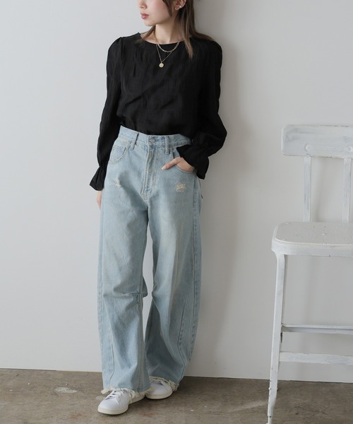 AO2(アオズ)の「Chiffon Sheer tops / シフォンシアートップス(Tシャツ/カットソー・レディース・アイボリー/ライトブルー/ブラック・FREE)」の8枚目の写真