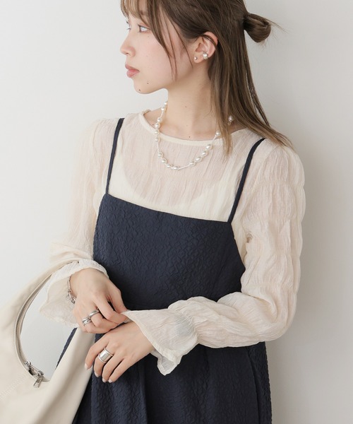 AO2(アオズ)の「Chiffon Sheer tops / シフォンシアートップス(Tシャツ/カットソー・レディース・アイボリー/ライトブルー/ブラック・FREE)」の4枚目の写真