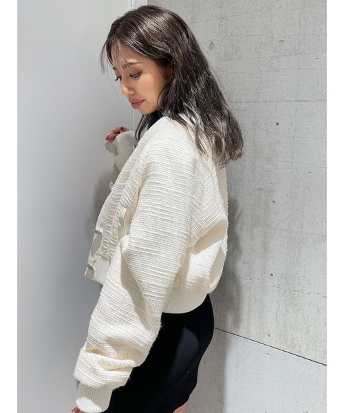 GYDA（ジェイダ）の「mix material ライト中綿ブルゾン（ブルゾン・レディース・オフホワイト/ブラック・FREE）」の9枚目の写真