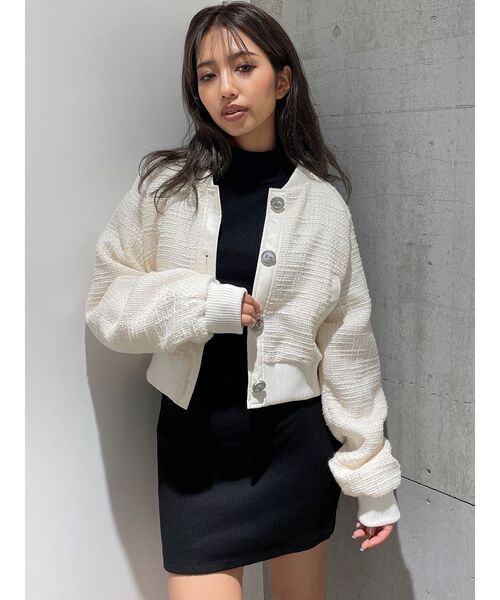 GYDA（ジェイダ）の「mix material ライト中綿ブルゾン（ブルゾン・レディース・オフホワイト/ブラック・FREE）」の10枚目の写真