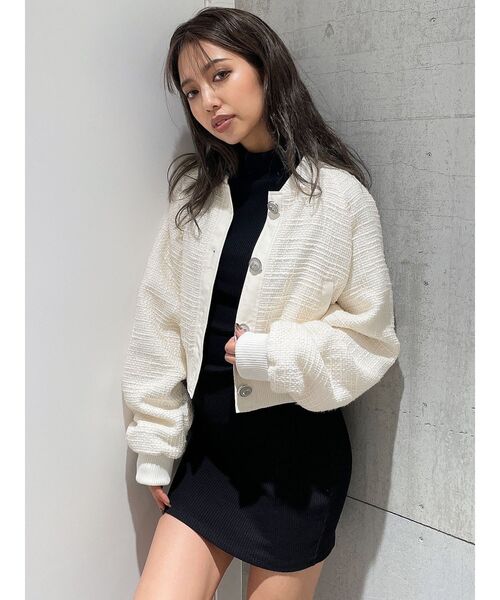 GYDA（ジェイダ）の「mix material ライト中綿ブルゾン（ブルゾン・レディース・オフホワイト/ブラック・FREE）」の12枚目の写真