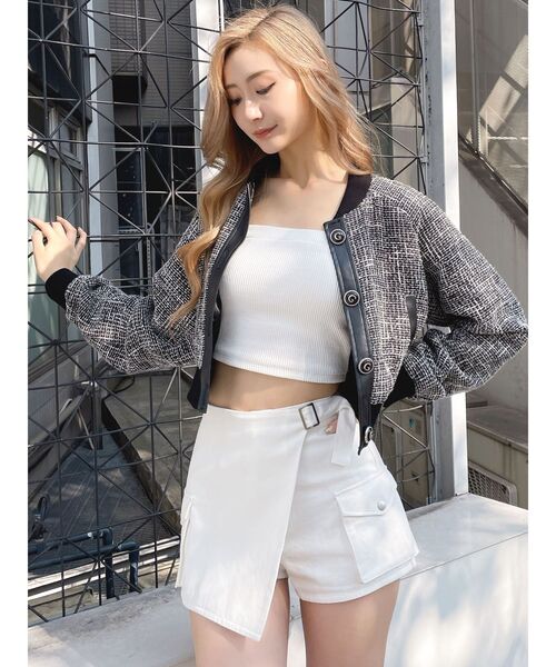 GYDA（ジェイダ）の「mix material ライト中綿ブルゾン（ブルゾン・レディース・オフホワイト/ブラック・FREE）」の5枚目の写真