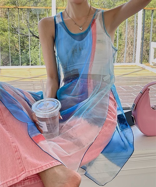 c.u.l（シーユーエル）の「ニュアンス柄 シアーワンピースculw657（ワンピース・レディース・ブルー・FREE）」の2枚目の写真