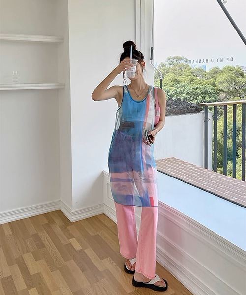 c.u.l（シーユーエル）の「ニュアンス柄 シアーワンピースculw657（ワンピース・レディース・ブルー・FREE）」の3枚目の写真