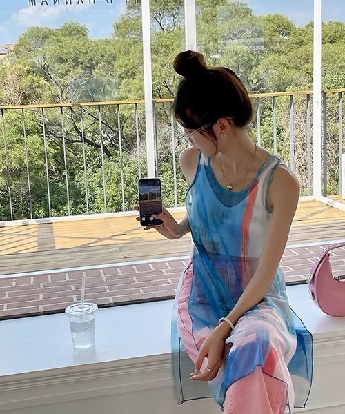 c.u.l（シーユーエル）の「ニュアンス柄 シアーワンピースculw657（ワンピース・レディース・ブルー・FREE）」の6枚目の写真