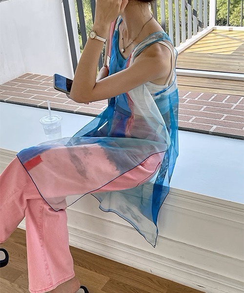 c.u.l（シーユーエル）の「ニュアンス柄 シアーワンピースculw657（ワンピース・レディース・ブルー・FREE）」の9枚目の写真