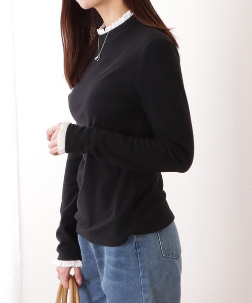 Lace Ladies(レースレディース)の「レース ドッキング プチハイネック 長袖 プルオーバー(Tシャツ/カットソー・レディース・ブラック/ホワイト・XL/M/S)」の3枚目の写真