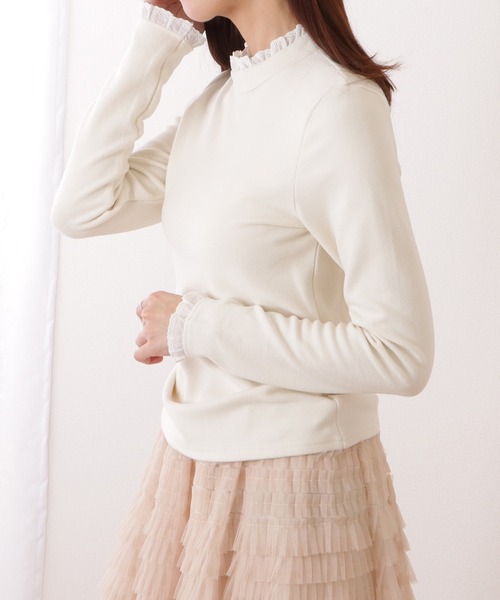 Lace Ladies(レースレディース)の「レース ドッキング プチハイネック 長袖 プルオーバー(Tシャツ/カットソー・レディース・ブラック/ホワイト・XL/M/S)」の6枚目の写真