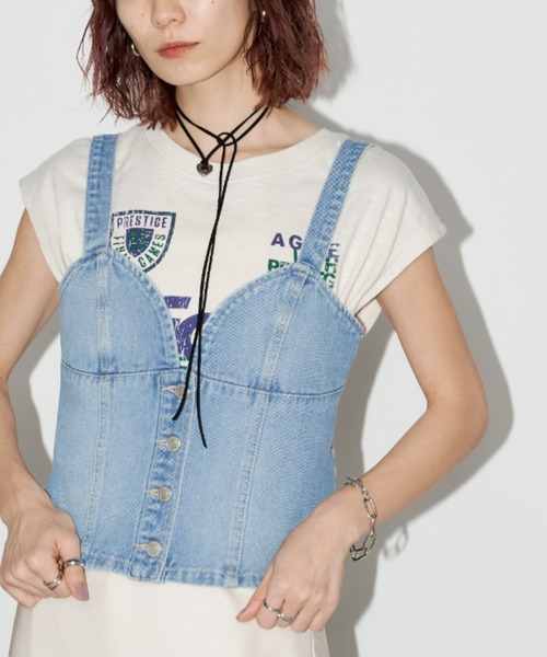Auntie Rosa Holiday（アンティローザホリデー）の「デニムビスチェ（キャミソール・レディース・ライトブルー/ブルー・FREE）」の4枚目の写真