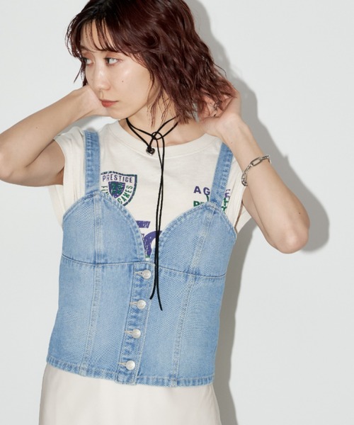 Auntie Rosa Holiday（アンティローザホリデー）の「デニムビスチェ（キャミソール・レディース・ライトブルー/ブルー・FREE）」の5枚目の写真