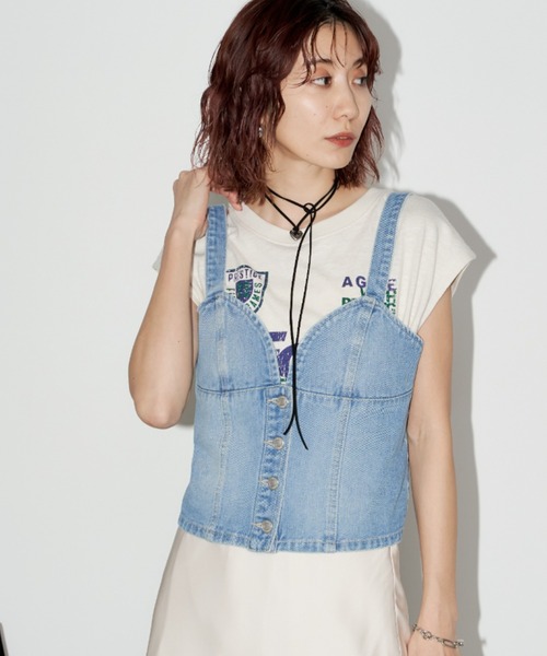 Auntie Rosa Holiday（アンティローザホリデー）の「デニムビスチェ（キャミソール・レディース・ライトブルー/ブルー・FREE）」の6枚目の写真