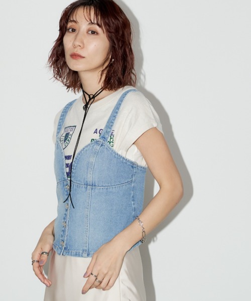 Auntie Rosa Holiday（アンティローザホリデー）の「デニムビスチェ（キャミソール・レディース・ライトブルー/ブルー・FREE）」の7枚目の写真