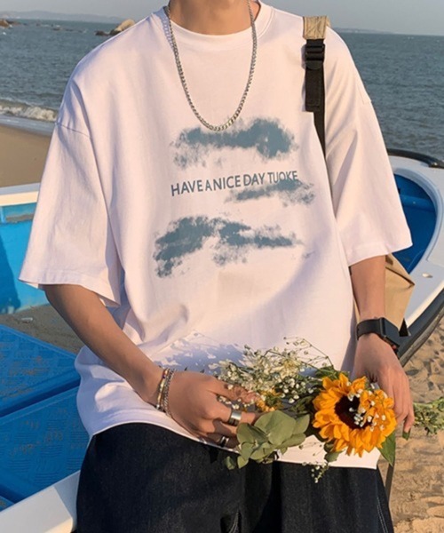 NOWLE（ノウル）の「【NOWLE】ルーズシルエット フロントロゴ プリント 半袖 Tシャツ（Tシャツ/カットソー・メンズ・ブラック/ホワイト・X-LARGE/MEDIUM/LARGE）」の2枚目の写真