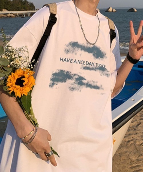 NOWLE（ノウル）の「【NOWLE】ルーズシルエット フロントロゴ プリント 半袖 Tシャツ（Tシャツ/カットソー・メンズ・ブラック/ホワイト・X-LARGE/MEDIUM/LARGE）」の4枚目の写真