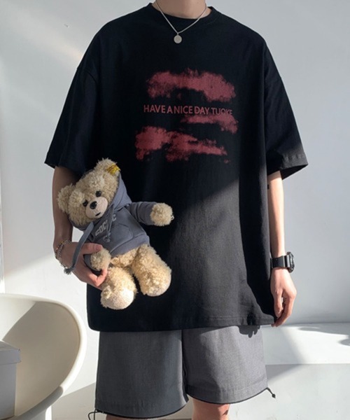 NOWLE（ノウル）の「【NOWLE】ルーズシルエット フロントロゴ プリント 半袖 Tシャツ（Tシャツ/カットソー・メンズ・ブラック/ホワイト・X-LARGE/MEDIUM/LARGE）」の14枚目の写真