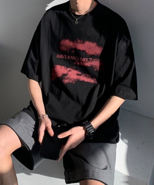 NOWLE（ノウル）の「【NOWLE】ルーズシルエット フロントロゴ プリント 半袖 Tシャツ（Tシャツ/カットソー・メンズ・ブラック/ホワイト・X-LARGE/MEDIUM/LARGE）」の15枚目の写真