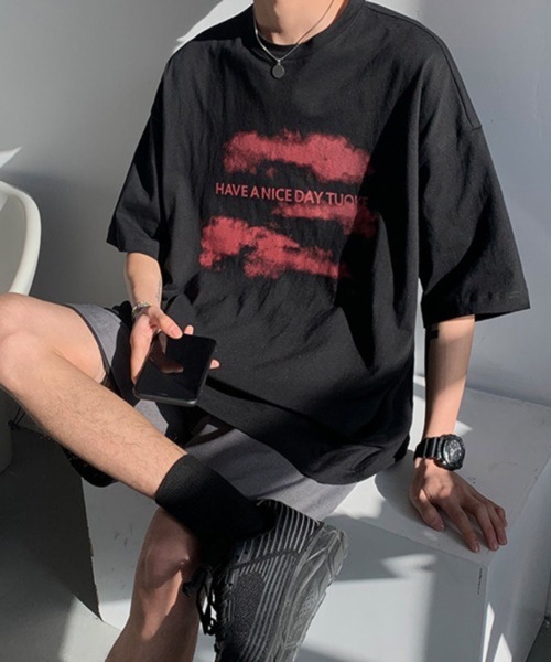 NOWLE（ノウル）の「【NOWLE】ルーズシルエット フロントロゴ プリント 半袖 Tシャツ（Tシャツ/カットソー・メンズ・ブラック/ホワイト・X-LARGE/MEDIUM/LARGE）」の18枚目の写真