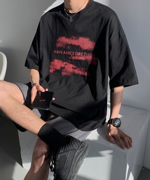 NOWLE（ノウル）の「【NOWLE】ルーズシルエット フロントロゴ プリント 半袖 Tシャツ（Tシャツ/カットソー・メンズ・ブラック/ホワイト・X-LARGE/MEDIUM/LARGE）」の19枚目の写真
