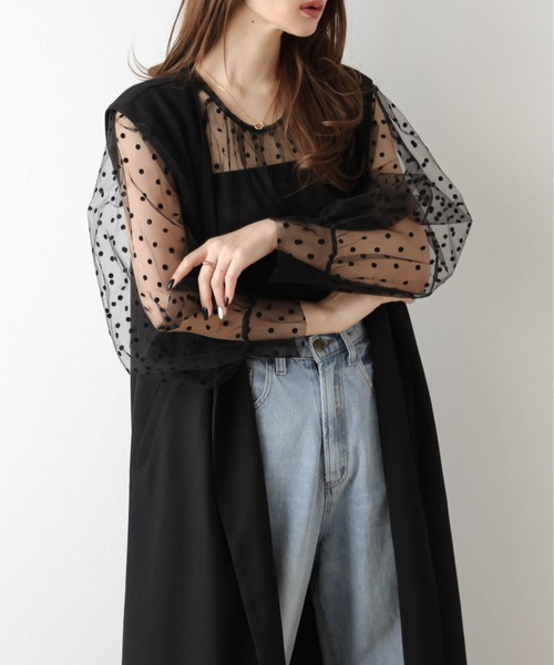 マチャット　ドットチュールトップス MACHATT マチャット フリルトップス ドットチュールトップス