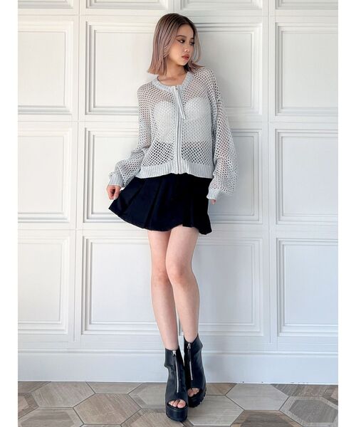 GYDA（ジェイダ）の「ラメメッシュニットカーディガン（カーディガン/ボレロ・レディース・ブラック/ライトグレー・FREE）」の7枚目の写真