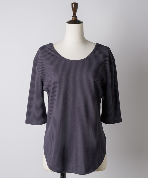 yae（ヤエ）の「Short sleeve 2way U-neck rib top / ショートスリーブ2wayUネックリブトップス（Tシャツ/カットソー・レディース・グレー/ブラック/ライトブルー/ベビーピンク・36/38）」の9枚目の写真