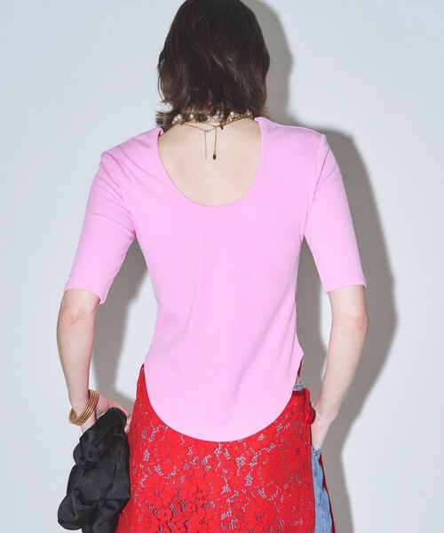 yae(ヤエ)の「Short sleeve 2way U-neck rib top / ショートスリーブ2wayUネックリブトップス(Tシャツ/カットソー・レディース・グレー/ブラック/ライトブルー/ベビーピンク・36/38)」の19枚目の写真