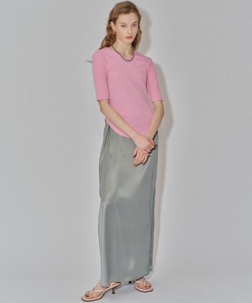 yae(ヤエ)の「Short sleeve 2way U-neck rib top / ショートスリーブ2wayUネックリブトップス(Tシャツ/カットソー・レディース・グレー/ブラック/ライトブルー/ベビーピンク・36/38)」の22枚目の写真